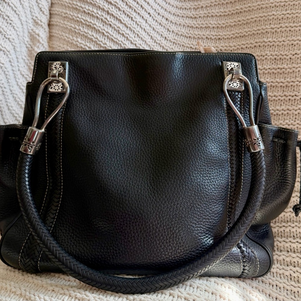 Brighton Black Pebbled Leather Tote Bag Braided Handles